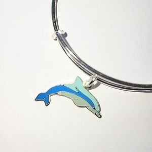 ALEX AND ANI DOLPHIN BANGLE BRACELET - BLUE ENAMEL - 2017